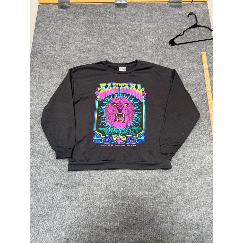 Carlos Santana Woodstock 1969 Graphic Sweatshirt Black Mens XXL Neon Lion Fleece
